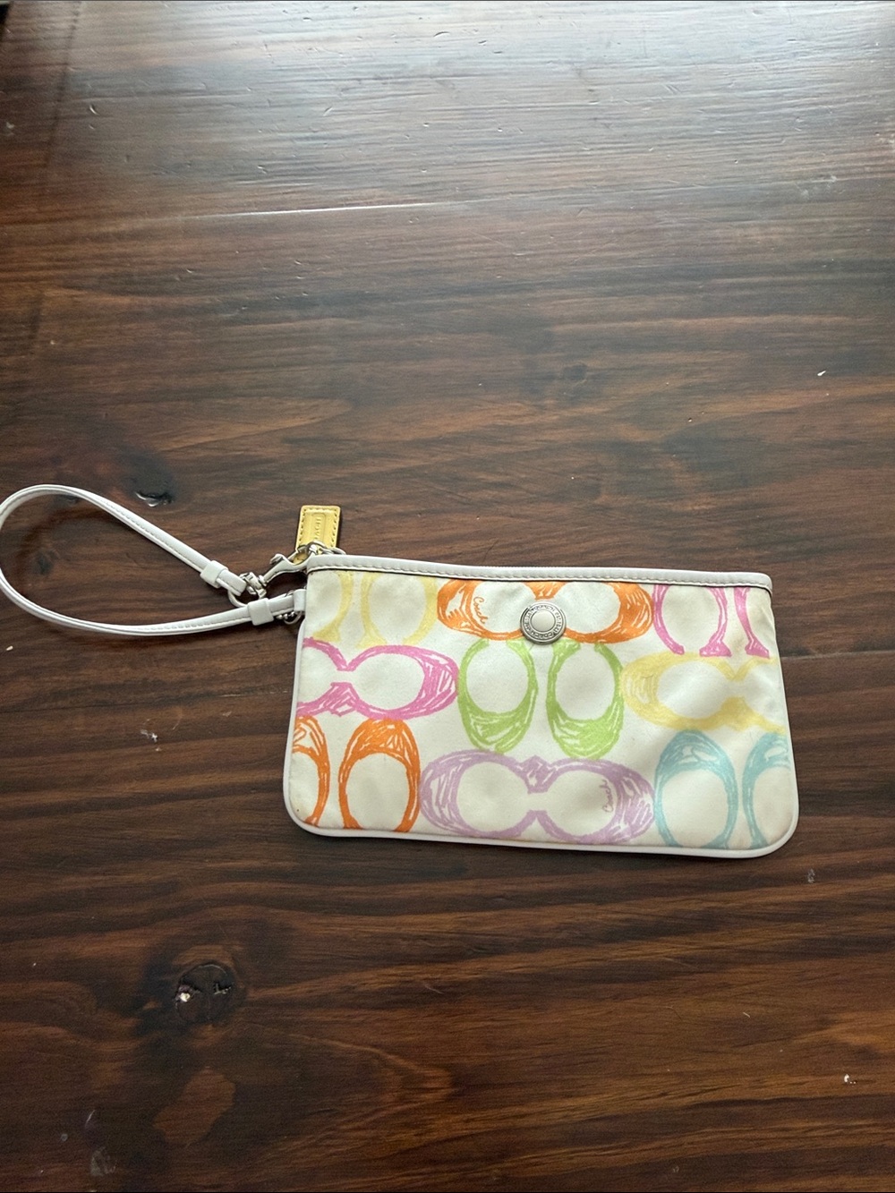 Coach Cream Canvas Wristlet with Pastel Signature Print